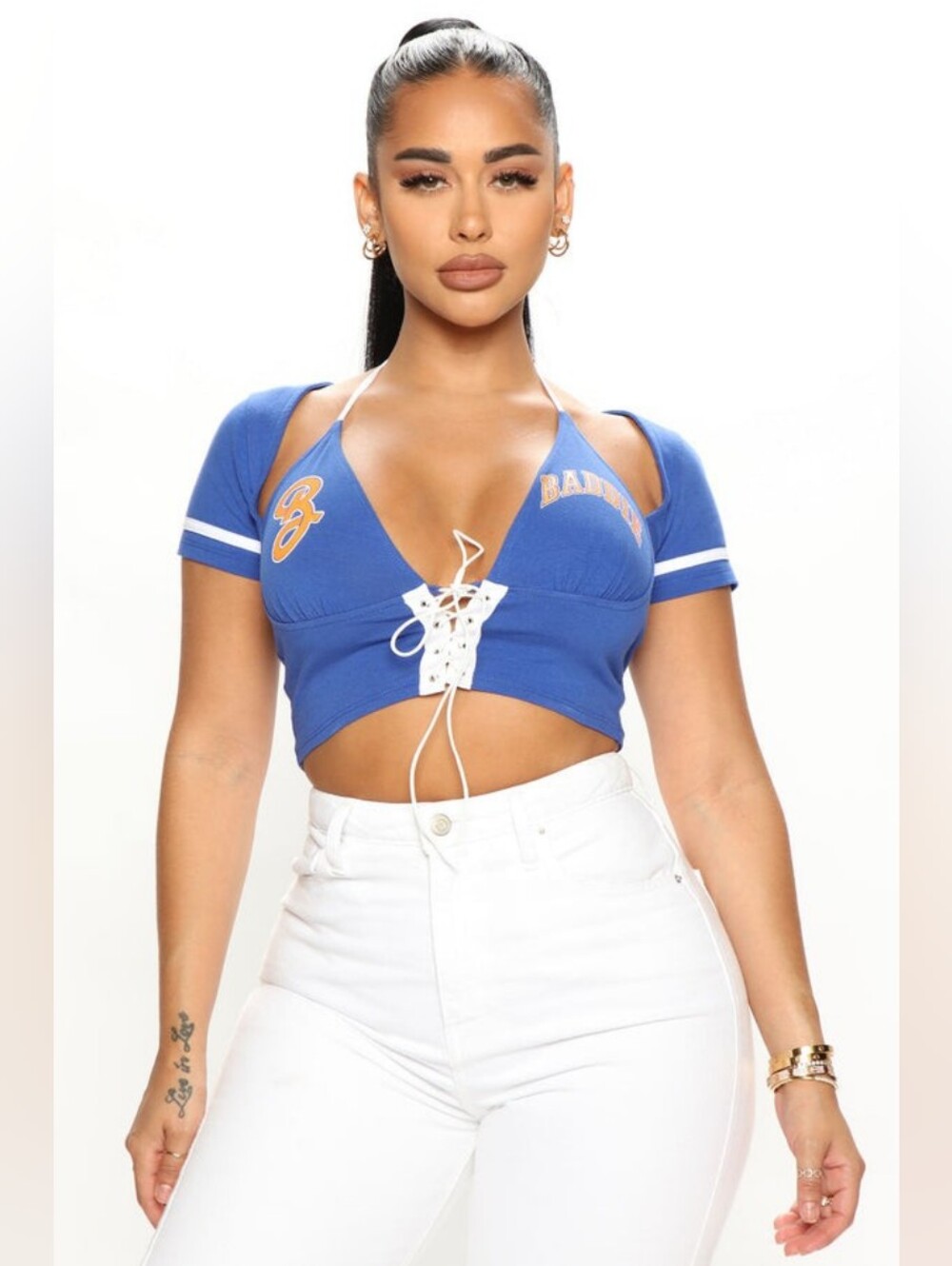 NEW! Baddie Royal Blue Lace-Up Halter Crop Top